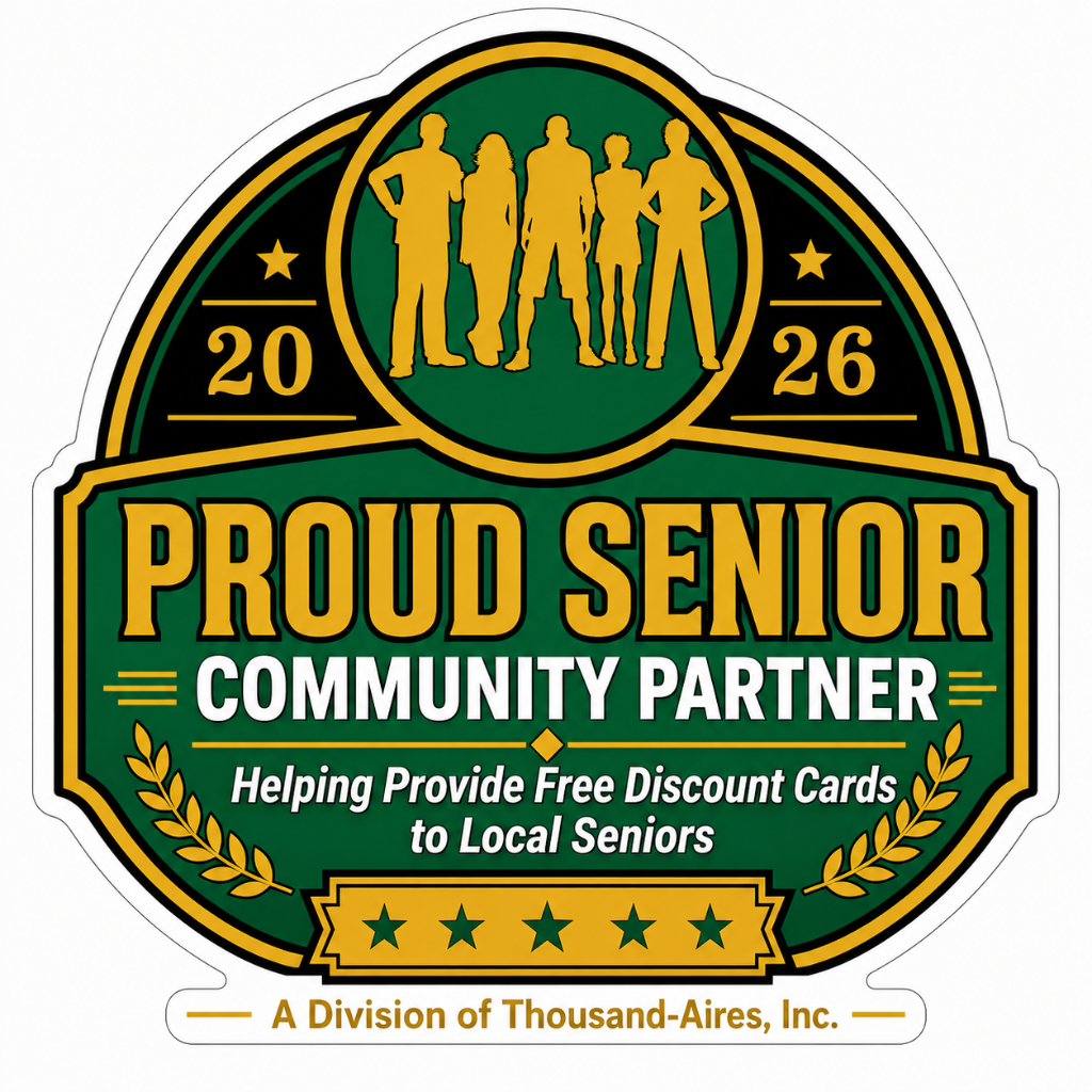 Proud Senior Community Partner emblem — the official Thousand-Aires, Inc. badge for participating businesses.